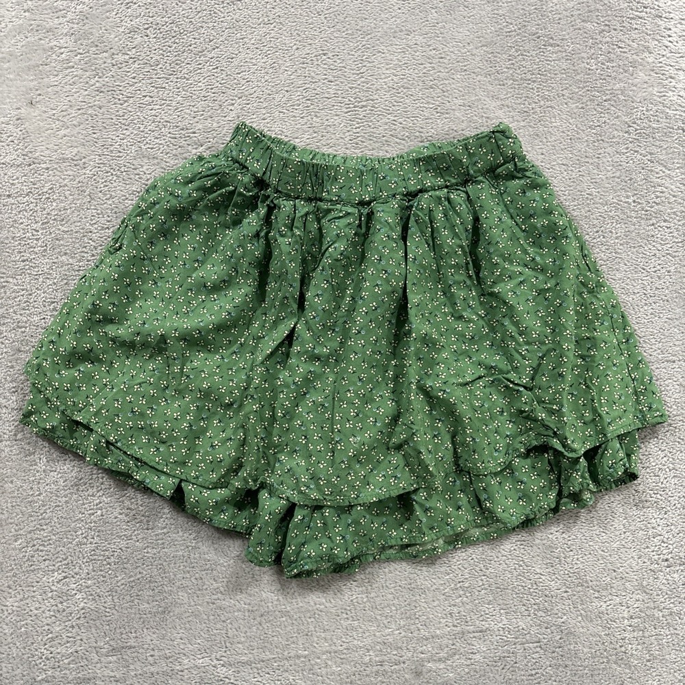 Uniqlo Mini Skirt Skort Girls 10 Green Floral Ruffle Cute
